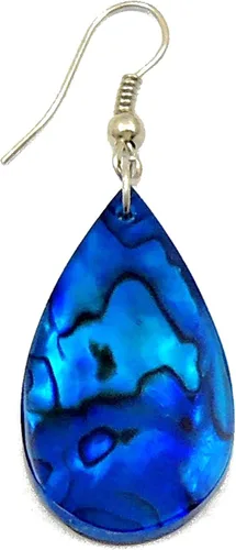 Vista 3 de Pendientes de abulón azul GA249-A con gancho de gota de gota con concha natural hechos a mano