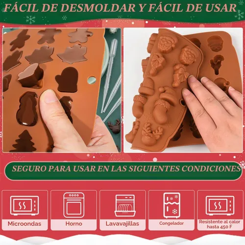 Vista 8 de 2 moldes reutilizables de silicona para chocolate con 4 cuentagotas para dulces