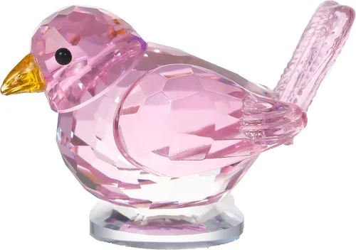 Qianwei Figura de pájaro de cristal rosa coleccionable - Figuras de animales de vidrio hechas a mano, figuras de cristal para decoración de oficina,