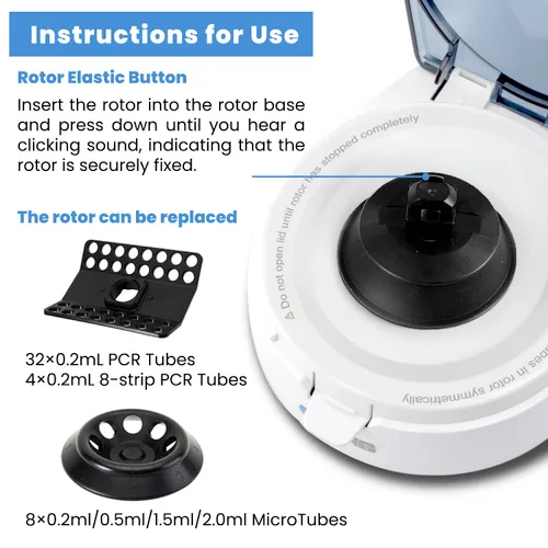 Vista 5 de ONiLAB Mini centrífuga científica 7000RPM, 2680 x g RCF, centrífuga de mesa de laboratorio con 2 rotores para 8 tiras de PCR de 0.20.51.50.1 fl oz