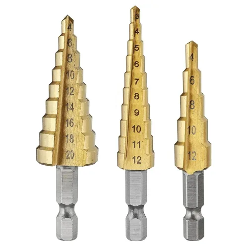 Vista 4 de Step Drill Bit 10pcs Step Drill Bit Set 1/4 Inch Hex Shank 5 Flute Countersink Drill Bit Set Automatic Center Punch