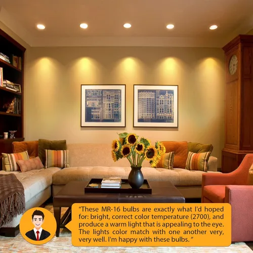 Vista 4 de Mlambert Paquete de 4 bombillas LED MR16 de 50 W equivalentes a halógenos de 2700 K, 5 W GU5.3 MR16 12 V, no regulable, ángulo de haz de 45°