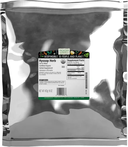 Frontier Co-op Hierba orgánica de hisopo, bolsa a granel de 1 libra, cortada y tamizada | Hojas secas 100% naturales | Ideal para té de hisopo,