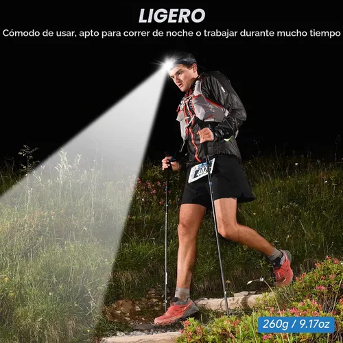 Vista 7 de Linterna frontal recargable, 99000 LM LED súper brillante con sensor de movimiento y 3 modos, luces frontales ajustables 90° para la frente, más