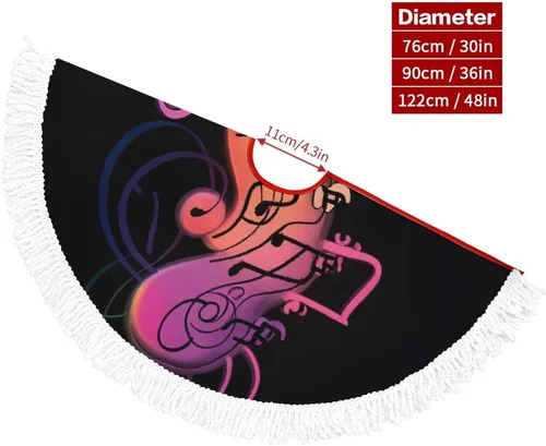 Vista 2 de Rainbow Musical Note Melody Christmas Tree Skirt Double Sided Waterproof Winter Xmas Tree Mat Decor Retro Xmas Tree Skirt with Tassels for New Year