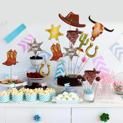 Vista 4 de Kauayurk Decoración de fiesta de vaquero occidental, 25 piezas de suministros de decoración de mesa con temática occidental, temática de vaquero