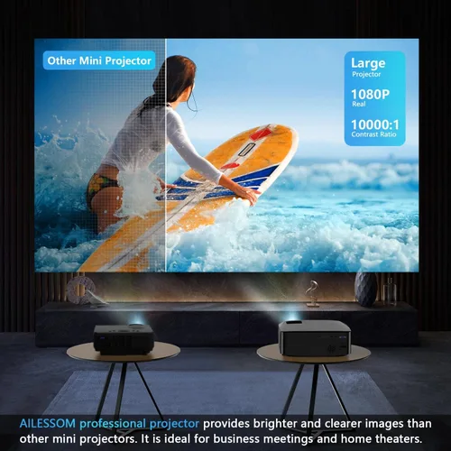 Vista 3 de Proyector Bluetooth WiFi Native 1080P 5G, AILESSOM 20000LM 450 pulgadas, compatible con proyector de película 4K, alto brillo para cine en casa