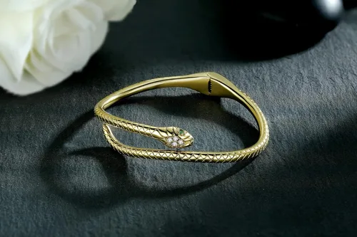 Vista 3 de Presentski Pulseras de serpiente, brazalete abierto de oro, joyería de serpiente para mujer, pulsera de derivación ajustable