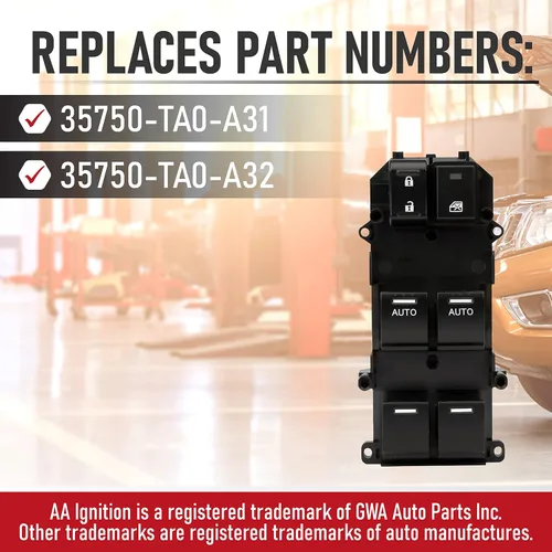 Vista 3 de Interruptor maestro de ventana de repuesto, doble botón automático, compatible con Honda Accord EX y EX-L 2008, 2009, 2010, 2011, 2012 - Reemplaza
