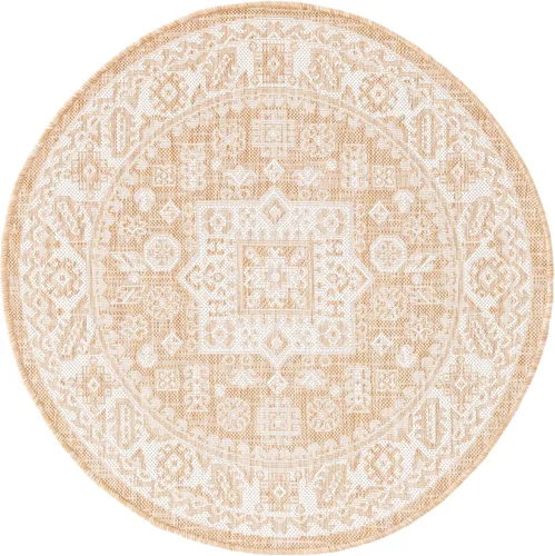 Vista 203 de Unique Loom Outdoor Aztec Collection Alfombra de área - Chalca (10 pies, redonda, azul/marfil)