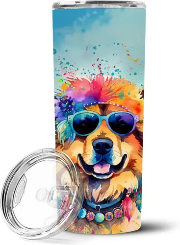 Vista 136 de Caroline's Treasures Siberian Husky Hippie Dawg - Vaso delgado de acero inoxidable al vacío de doble pared reutilizable, vaso aislado para café