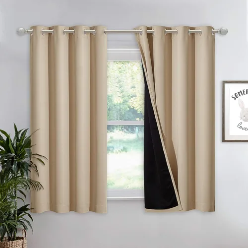 Vista 20 de NICETOWN Cortinas 100 % opacas con aislamiento térmico, panel de cortina deslizante de rendimiento que reduce el ruido con forro negro, bloqueo