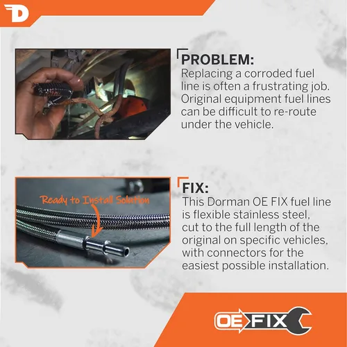 Vista 2 de Dorman 819-814 Línea de combustible trenzada de acero inoxidable flexible frontal compatible con modelos seleccionados (OE FIX)