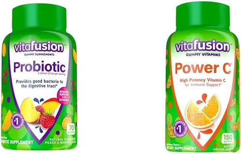 Vista 11 de Vitafusion Suplementos probióticos de gomitas, sabores de frambuesa, melocotón y mango y gomitas multivitamínicas para mujer, vitaminas diarias