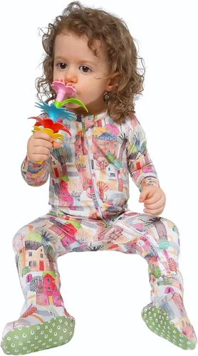 Vista 4 de Pies estampados - Cremalleras dobles - Patrones para niñas - Flores y pájaros - Hecho de seda viscosa de bambú suave