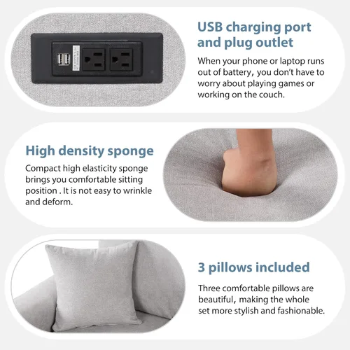 Vista 15 de Sofá modular en forma de L de 100.7 pulgadas con otomana extraíble, modernos sofás de 3 plazas con dos reposabrazos y patas de metal, cómoda tela