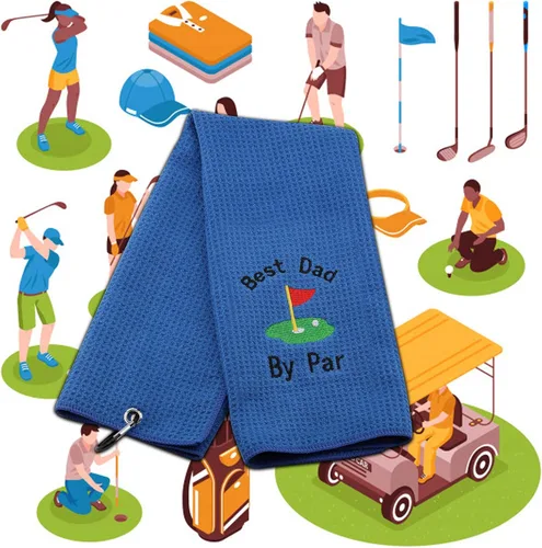 Vista 9 de JXGZSO Toalla de golf bordada para papá, toalla de golf bordada con clip (Best Dad by par)