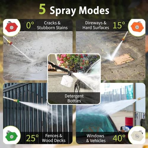 Vista 6 de Lavadora a presión ajustable de 5000 PSI máx., lavadora de potencia de 2 GPM máx. con carrete de manguera de 33 pies, varilla de acero, cañón