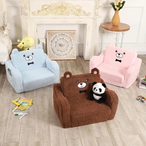 Vista 6 de MOMCAYWEX Sofá para niños, sofá de espuma abatible 2 en 1, silla de juego suave para niños pequeños y niños, color marrón