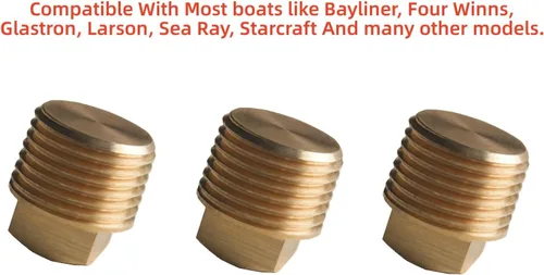 Vista 4 de DEWHEL Tapones de drenaje de latón NPT de 1/2 pulgada, 3 tapones de drenaje de repuesto para casco de barco para Bayliner Four Winns Glastron Larson