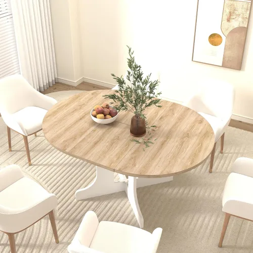 Vista 6 de Dining Table for Kitchen 59x43 Inch Expandable Oval Table Top with Removable Leaf X Shaped Base White