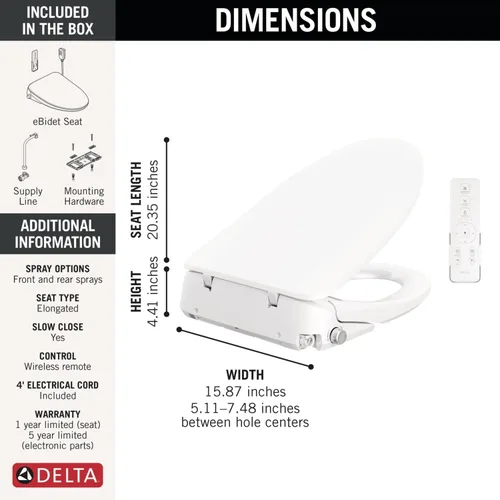 Vista 5 de Delta Faucet Refresh - Asiento de inodoro eléctrico alargado de alta calidad, bidé de agua caliente, bidé de asiento con calefacción, accesorio