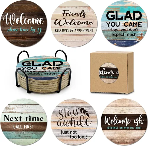 Vista 17 de 6 posavasos con soporte para posavasos de corcho Always Sunny in Philadelphia para bebidas, mercancía del programa de televisión Always Sunny in