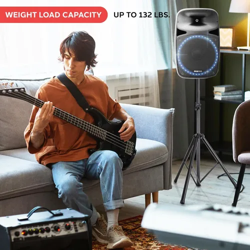 Vista 3 de Soporte universal tipo trípode para altavoz de DJ con altura ajustable, fabricado con acero resistente y duradero