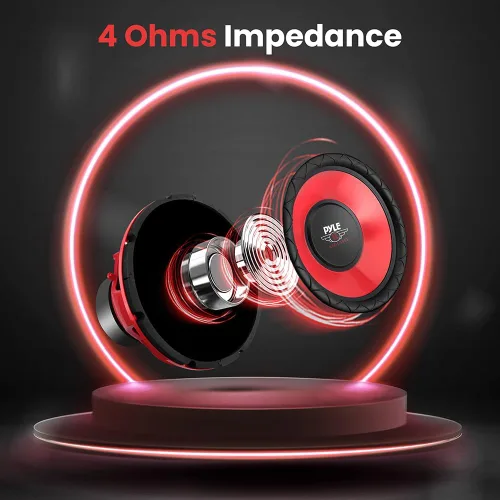 Vista 3 de Pyle Pyle PLW10RD - Altavoz de audio para subwoofer para vehículo, cono electrochapado rojo de 10 pulgadas, canasta de plástico rojo, bobina de voz