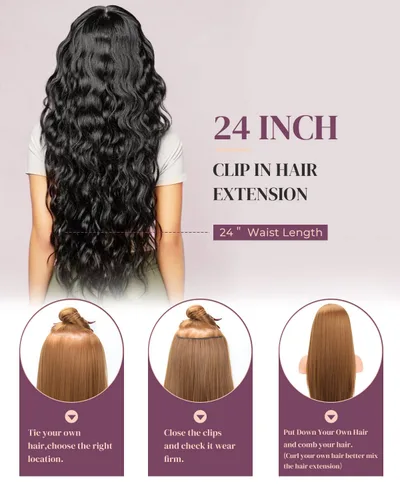 Vista 5 de LONAI - Extensiones de cabello con clip, 6 piezas, rizadas, de 24" de largo, sintéticas, para mujer, color rubio ceniza natural