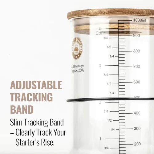 Vista 5 de Tarro de inicio digital de masa madre Cozy Bread® – Tarro de fermentación de vidrio de 34oz con sensor digital de temperatura y humedad Perfecto