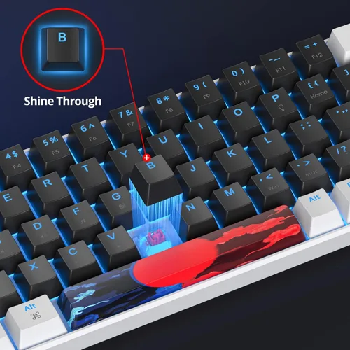 Vista 6 de Teclado 60% para juegos de 68 teclas, teclado mecánico retroiluminado LED, teclado compacto con cable con interruptor rojo para Windows PS45 Xbox