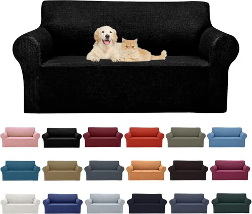 Vista 24 de Cupuamon Funda elástica para sofá de 1 plaza, funda protectora de muebles con parte inferior elástica de tela jacquard a cuadros pequeños para Beige