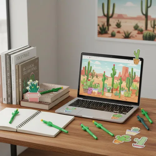 Vista 5 de Tinlade 74 bolígrafos de regalo para estudiantes de fin de año, bolígrafos con forma de cactus con notas adhesivas y calcomanías, lindos cactus