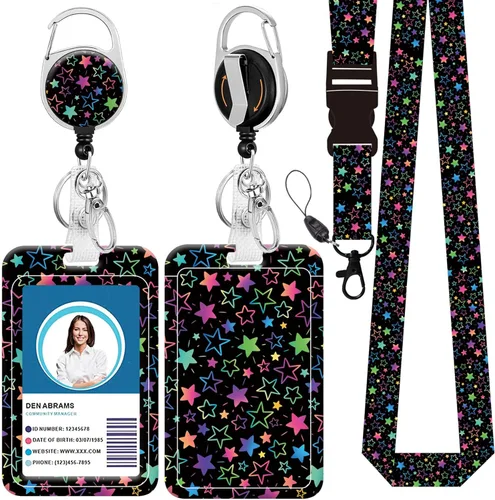 Vista 8 de Cordón de identificación y soporte para credencial de identificación, carretes retráctiles con clip para cinturón de carrete de mosquetón, cordón
