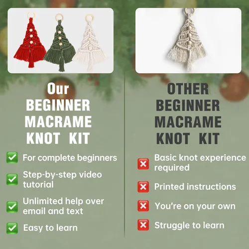 Vista 4 de FLORAVITA Kit de macramé para principiantes con tutoriales de video paso a paso para árbol de Navidad, kit de inicio de manualidades para adultos