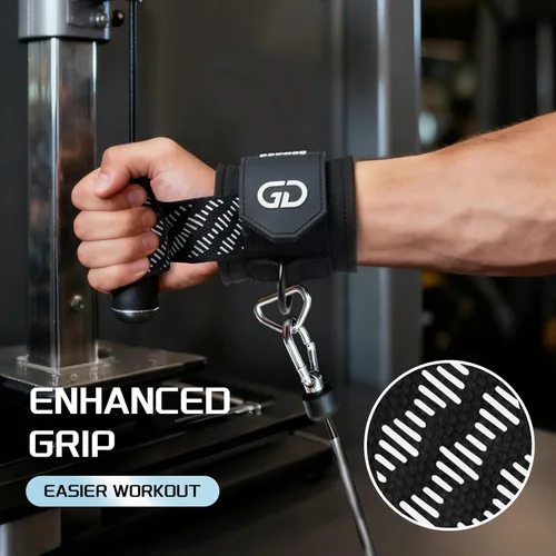 Vista 8 de GOUNOD Correas de muñeca de levantamiento con anillo en D para levantamiento de pesas y gimnasio - Soporte de muñeca acolchado resistente