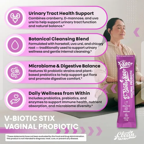Vista 5 de Clean Nutraceuticals Probióticos vaginales para mujeres con extracto de arándano, D-manosa, prebióticos, equilibrio de pH para mujeres, salud
