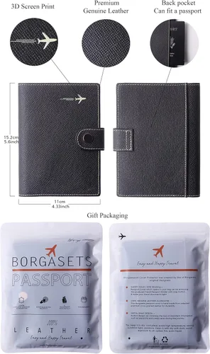 Vista 6 de Portapasaportes de cuero auténtico para pasaporte, con bloqueo Rfid - con compartimento para documentos de identificación