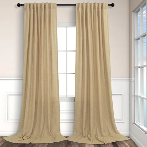 Vista 38 de Cortinas de lino natural de 108 pulgadas de largo para sala de estar, juego de 2 paneles con bolsillo para cortinero y pestaña trasera, cortinas