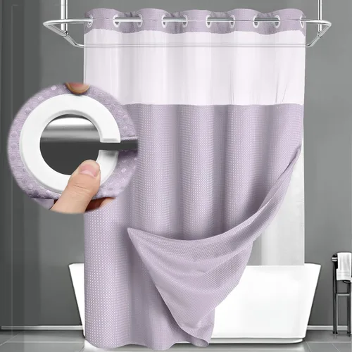 Vista 27 de Aqua - Juego de cortina de ducha y forro sin gancho, cortina de ducha waffle de hotel con forro 75" L x 72" A