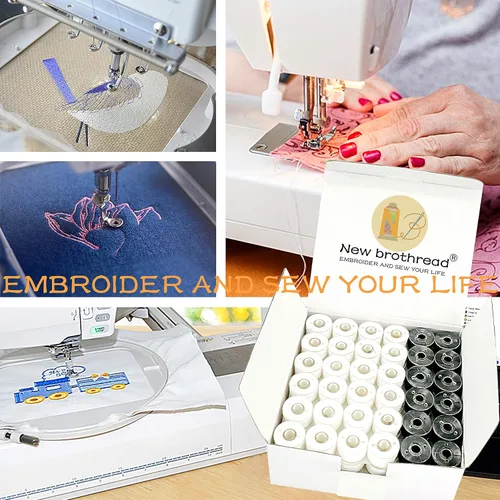 Vista 6 de New brothread 144 piezas (96 blanco + 48 negro) 60S/2 (90 WT) hilo de bobina preenrollado de plástico tamaño A SA156 para bordar y máquina de coser