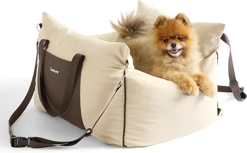 Vista 9 de Lesure Asiento de automóvil para perros pequeños - Asiento elevador suave para perros con bolsillo de almacenamiento y correa de seguridad con clip