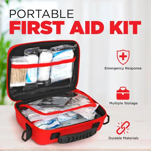 Vista 2 de Kit de primeros auxilios de primera calidad, resistente al agua con correas para el hombro para un fácil transporte, ideal para el hogar