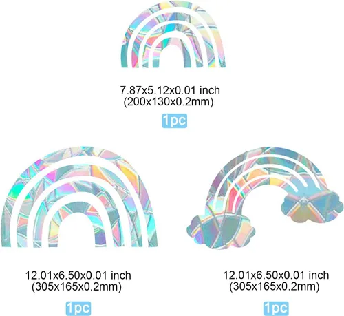 Vista 2 de GORGECRAFT 3 calcomanías de alerta de vidrio anticolisión para ventana de arcoíris, calcomanías de ataque de pájaros, película de vinilo prismático