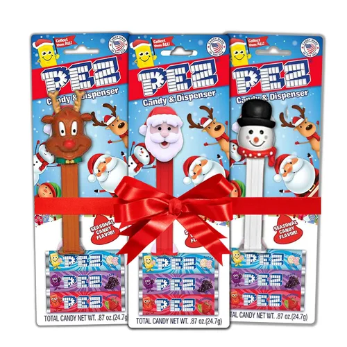 Vista 2 de Dispensadores de dulces de Navidad con rollos de recambio, personajes navideños surtidos, rellenos de calcetines para niños o niñas, paquete de 3