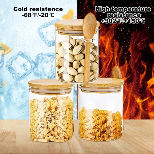 Vista 5 de Tarro de vidrio con tapas de bambú, recipientes de avena durante la noche con tapas, recipientes de vidrio para almacenamiento de alimentos