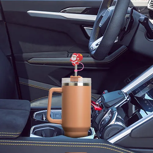 Vista 6 de 12 fundas de popote para copa Stanley, cubierta de paja de silicona de Navidad, compatible con vaso Stanley de 30 y 40 onzas, lindo árbol de Navidad