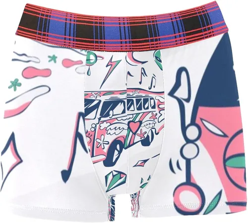Lorvies Boxer Briefs Retro Hippie Car Love Bus Mini Van Sun Yin Yang Alien Men Underwear Short Leg Polyester Spandex