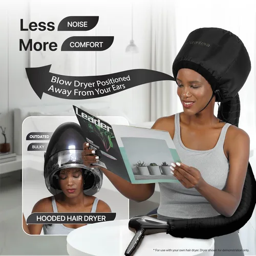 Vista 4 de Secador de pelo con capucha y diadema integrada que reduce el calor alrededor de las orejas y el cuello. Gorro difusor con capucha para rizos